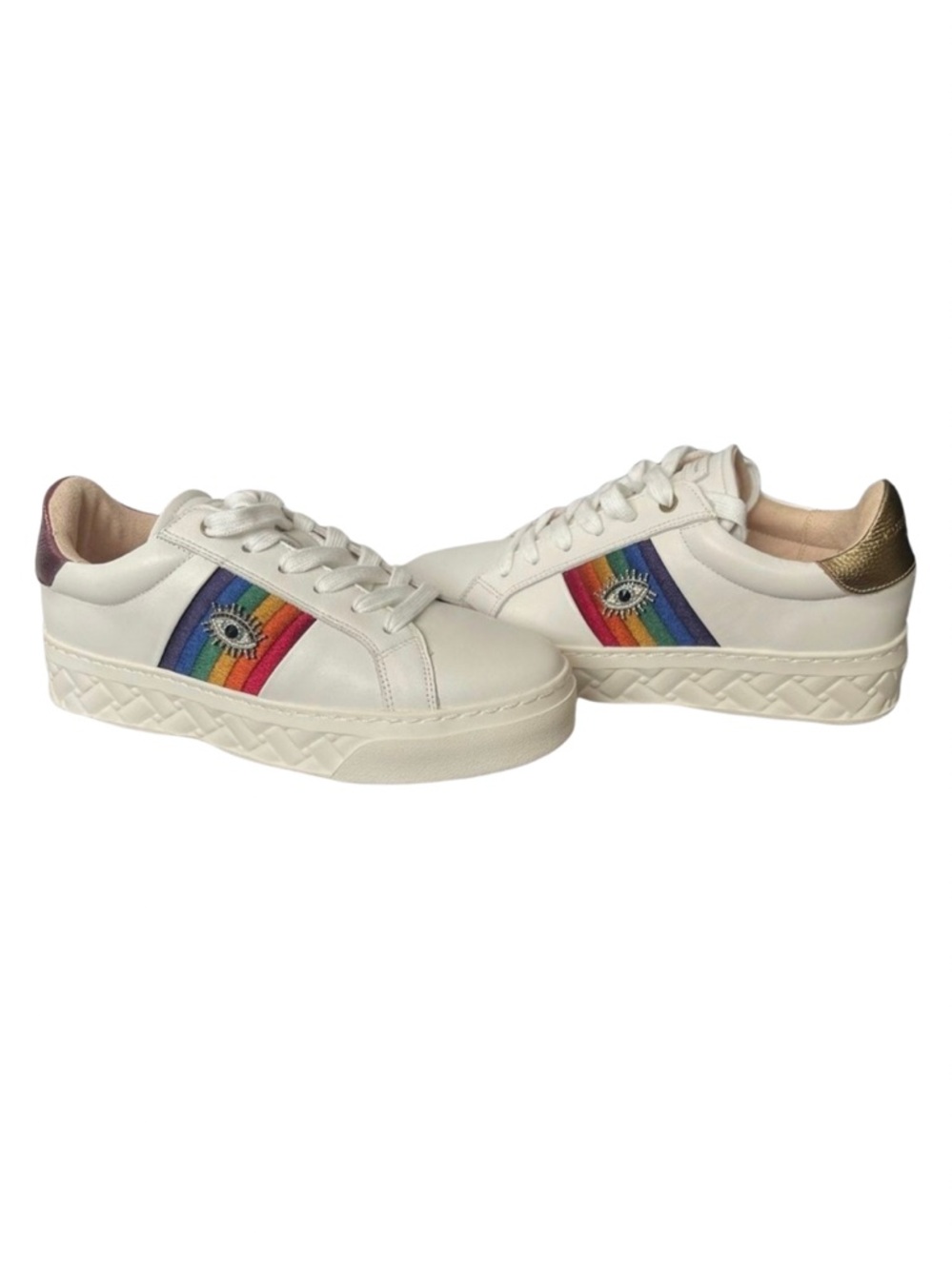 Kurt Geiger Brixton Evil Eye White Leather Platform Sneaker • BRAND NEW NO BOX